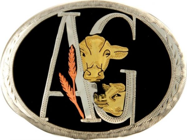 "AG" with cow heads