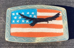 Soaring Eagle on USA Flag Sandpainted
