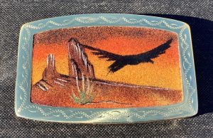 Soaring Eagle Desert Scene Sandpainted
