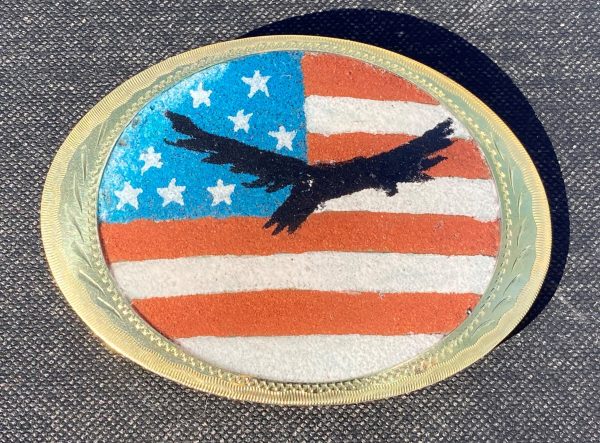 Soaring Eagle on USA Flag Sandpainted