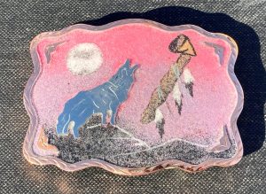 Wolf with Pipe in Sandpainted Desert Scene